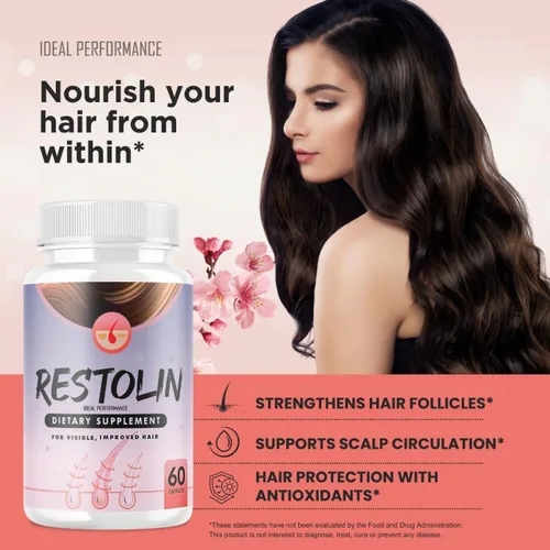 Vista 2 de Restolin Cápsulas para el cabello, píldoras de suplemento Restolin, máxima fuerza, fórmula avanzada que apoya el crecimiento saludable del cabello
