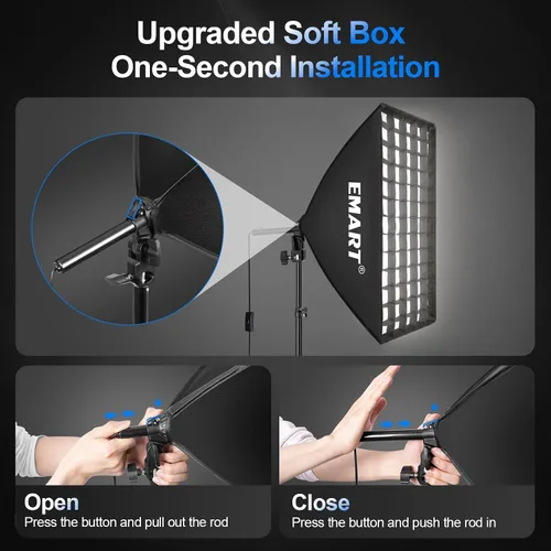 Vista 6 de EMART Kit de iluminación Softbox con rejilla, 85W 20"x28" caja suave para 85 W (3000-6500 K)