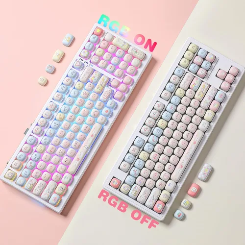 Vista 4 de YUNZII Lindas teclas personalizadas de gatito rosa, 141 teclas de tinte Sub PBT MOG Perfil juego de teclas para teclados mecánicos