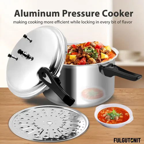 Vista 2 de Fulgutonit Olla a presión de 12 cuartos de galón, olla a presión de aluminio con estante de conservas y tapa de fácil bloqueo para enlatado