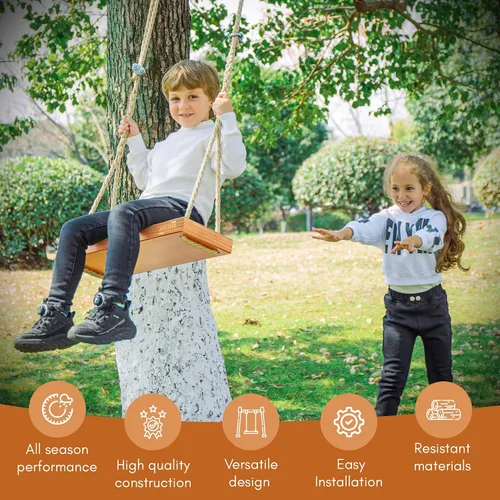 Vista 6 de Asiento colgante de madera para exteriores, columpio de madera de cedro de 22 x 8 x 2 pulgadas para adultos y niños, capacidad de 440 libras, cuerda