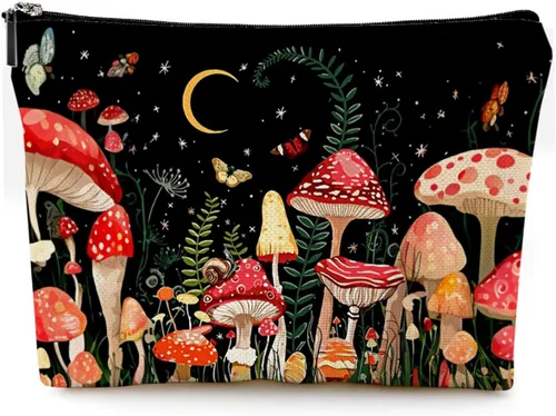 Vista 7 de Pequeña bolsa de maquillaje para monedero, bonita lona impermeable, bolsas de cosméticos para mujeres, con cremallera, bolsa de aseo de viaje