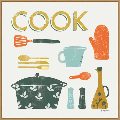 Vista 17 de Amanti Art Framed Canvas Wall Art 16x16 Retro Kitchen III Cook by Becky Thorns, Framed Wall Art Canvas, Cuisine Artwork, Traditional Decor, Small