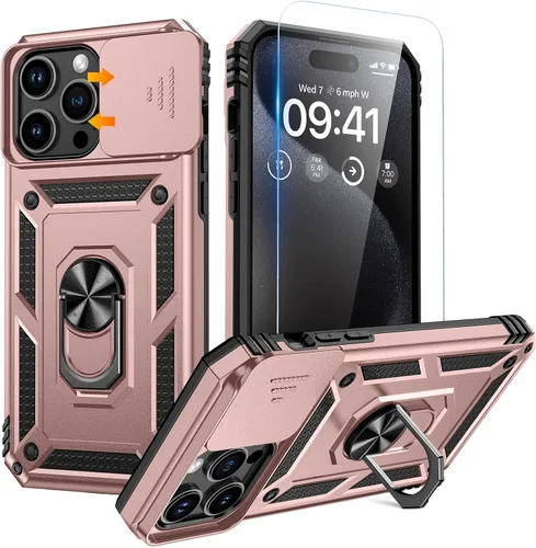 Vista 26 de Goton Funda para iPhone 14 Plus con Protector de Pantalla - Funda con Cubierta Deslizante para Cámara con Soporte de Anillo, Resistente de Grado