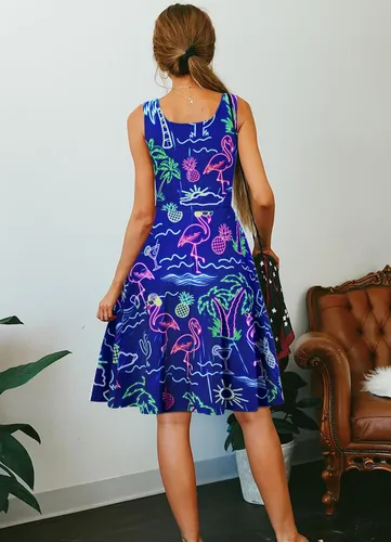 Vista 81 de uideazone - Vestido de mujer sin mangas cuello redondo de verano, para playa, casual, Midi línea A.