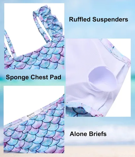 Vista 6 de Hopeac Traje de baño de 3 piezas para niñas con volantes, playa, surf, natación, tankini