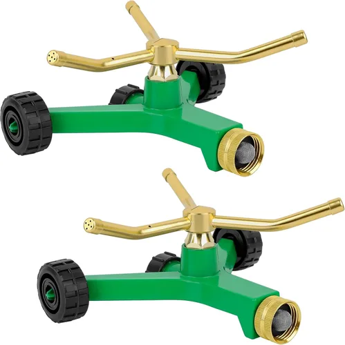 Vista 8 de RESTMO Aspersor de Metal de 3 Brazos con Base con Rueda, Sistema de Aspersor Rotatorio Automático de 360 Grados para Césped, Planta de Jardín