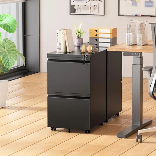 Vista 2 de Pataku Archivador de 2 cajones, archivadores pequeños con cerradura, archivador de metal con 2 cajones, archivadores para oficina en casa