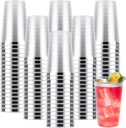 Vista 15 de Goodluck 50 piezas de vasos de plástico de 10 onzas para fiesta, vasos desechables plateados, vasos de cóctel de plástico para boda, Acción de Plata