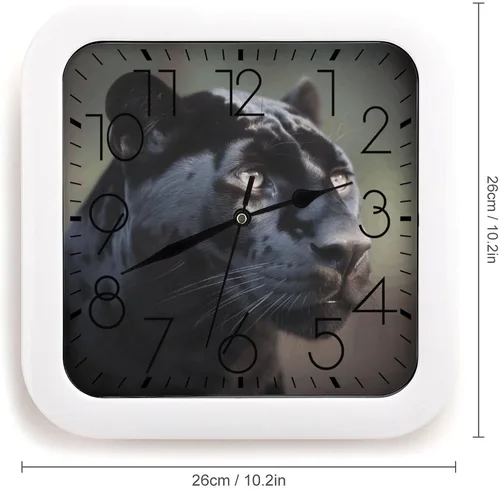 Vista 2 de 10" Square Modern Wall Clock,Animal Panther Print Kitchen Clocks Wall Battery Operated,Silent Non Ticking Unique Funny Cute Wall Clock for Living