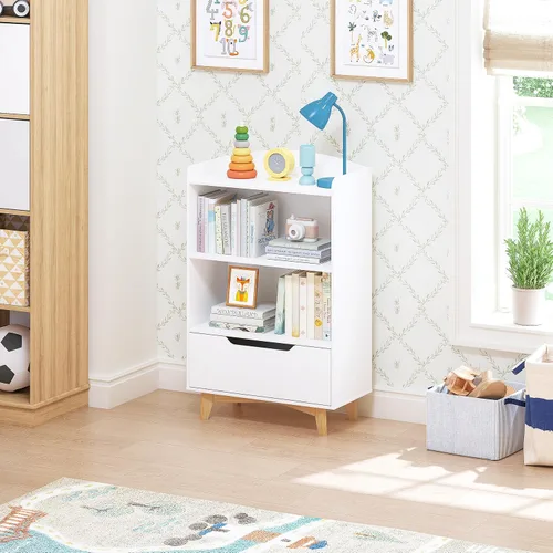 Vista 6 de UTEX Estantería para niños, libreros para niños con almacenamiento y cajón, organizador de almacenamiento de juguetes para niños de madera para sala