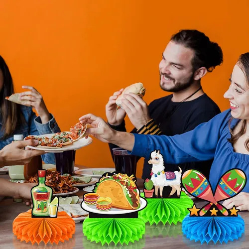 Vista 5 de Centro de mesa de panal de abeja de 12 piezas, decoración de mesa de fiesta del Cinco de Mayo, centro de mesa mexicano de 8 pulgadas