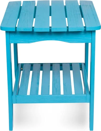 Vista 5 de Shine Company Long Island Mesa auxiliar rectangular de madera maciza, mesa auxiliar Adirondack para exteriores, Aqua