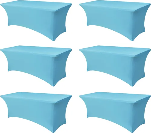 Vista 36 de Funda Elástica para Mesa para Mesas Rectangulares de 4 pies - Paquete de 8 Manteles de Spandex Azul Aguamarina con Elástico - Para Mesas Plegables