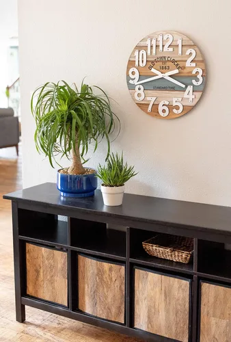 Vista 5 de Reloj de pared de madera multicolor de 18.0 in, playa costera marítima (azul, 18 pulgadas)