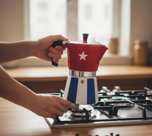 Vista 6 de PRK 14 Cafetera cubana Greca Pot de aluminio con diseño de bandera de Cuba Cafetera de café tradicional para café cubano auténtico, 6 tazas