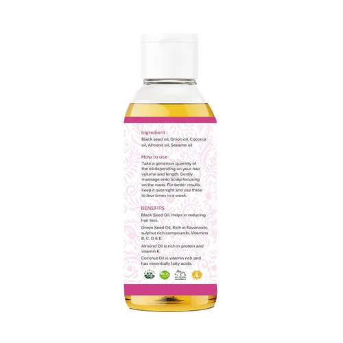 Vista 3 de Aceite para el cabello con cebolla roja, semillas negras, coco, almendra y sésamo – 3.4 fl oz 3.38 fl oz – Ingredientes naturales, cuero cabelludo