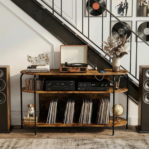 Vista 8 de Faesun - Soporte para tocadiscos con almacenamiento de vinilo, armario grande de almacenamiento de discos de madera con capacidad para más de 200
