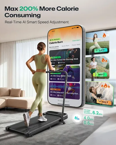 Vista 5 de UREVO Strol 2E Pro Smart Walking Pad Treadmill with APP, 12% Incline, Compact Walking Pad with Safety Handle, Plug & Play, Desk Treadmill with LED