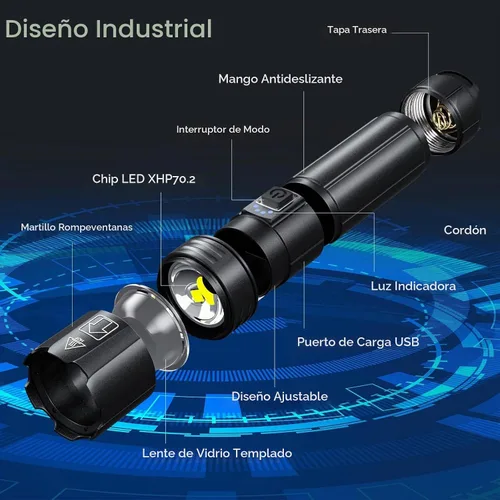 Vista 7 de Linterna LED recargable de alto lúmenes, 80000 lúmenes brillante y potente linterna, 5 modos, luz de flash de mano impermeable IPX6 para acampar