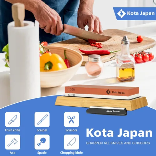 Vista 3 de Kota Japan piedra de afilar premium Piedra para afilar cuchillos naturales, KIT AGRADABLE, suave, SIN ESFUERZO Base antiadherente, SEGURIDAD