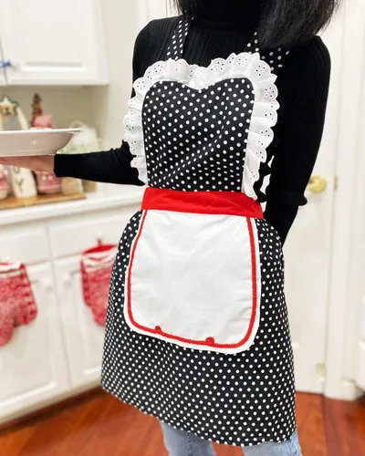 Vista 5 de Delantales de uniforme de cocina para mujer, negro, talla única de EE. UU