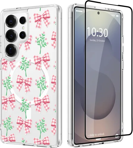 Vista 33 de OOK Funda para iPhone 17 Pro compatible con Magsafe, con protector de pantalla, elegante lazo estético, delgado, transparente, magnético, a prueba