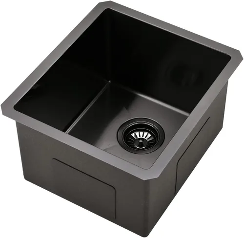 Vista 8 de Fregadero de barra de montaje inferior negro, 15 x 17 pulgadas, pequeño fregadero de cocina para exteriores de calibre 16 SUS304