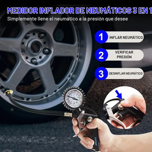 Vista 2 de YOTOO Kit de accesorios para compresor de aire, kit de herramientas de aire NPT de 1/4 pulgadas de alta resistencia con medidor de inflado