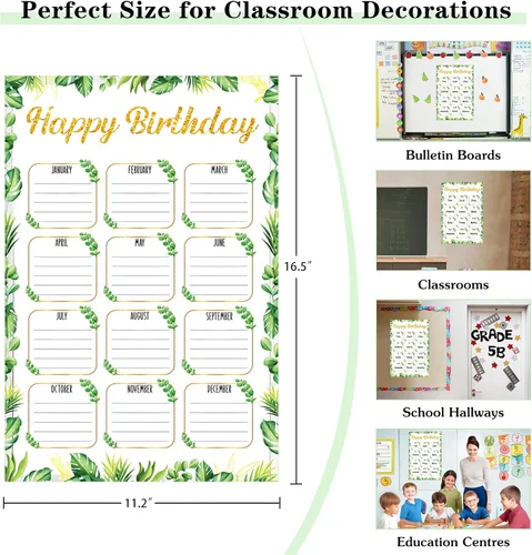 Vista 5 de WhatSign Tabla de cumpleaños para el aula – Póster de feliz cumpleaños estilo bohemio para pared reutilizable para aula, tablón de anuncios