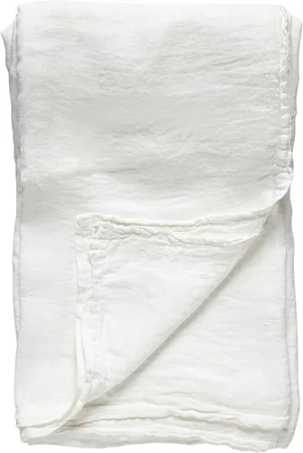 Vista 2 de Costa Nova Mantel de fibra natural de 69 x 98.5 pulgadas, colección María, blanco tiza, 100% lino, hecho a mano en Portugal, vajilla de calidad