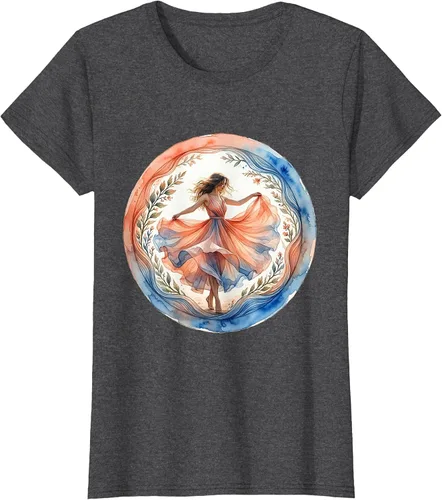 Vista 10 de Flowy Sundress Dancing in Ocean Breeze Design T-Shirt Purple