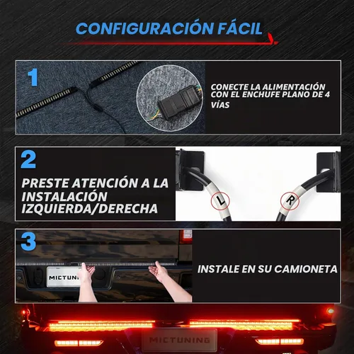 Vista 3 de MICTUNING Barra de Luz Triple para Portón Trasero Impermeable Plug-and-Play Marco de Aluminio con Conector Plano de 4 Vías - Señal de Giro