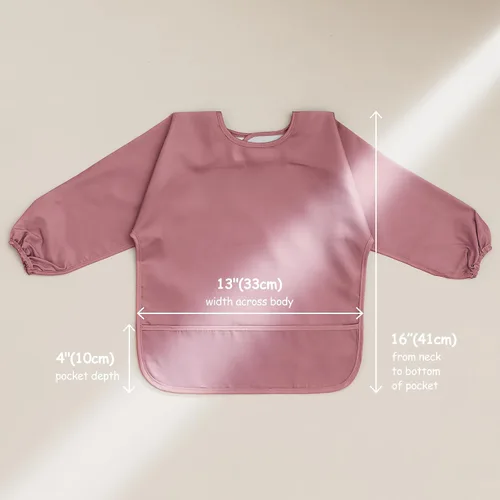 Vista 2 de POIKSHARK Paquete de 4 baberos de manga larga, bata impermeable para bebés de 6 a 30 meses, babero reutilizable con bolsillo para llevar, color rosa