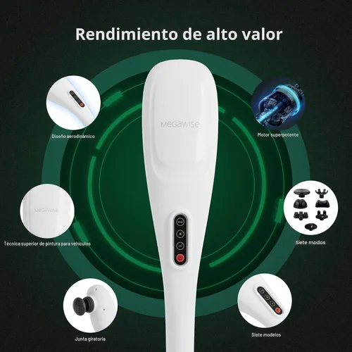 Vista 4 de MEGAWISE Masajeador de espalda de mano Masaje de percusión de tejido profundo para espalda, cuello, hombros, cintura y piernas (blanco hueso)