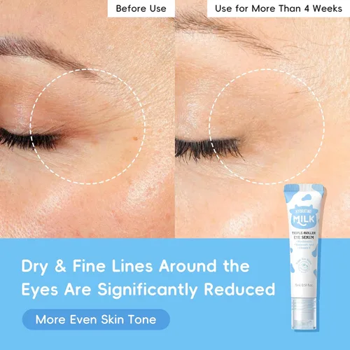 Vista 7 de ARAKY - Crema de ojos de leche para ojeras e hinchazón, suero hidratante de triple rodillo, mejora la elasticidad de la piel, opacidad hidratante
