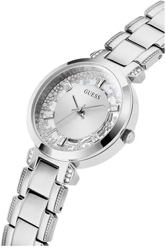 Vista 4 de GUESS Reloj para mujer de 1.299in, correa plateada con esfera plateada y caja plateada, Tono plateado