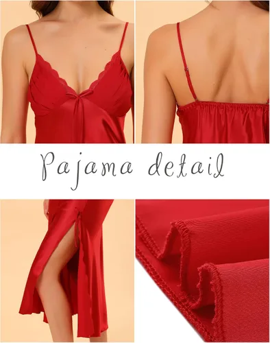 Vista 4 de cheibear Vestido de satén para mujer, pijama sedoso 2023, camisola, camisola maxi camisola