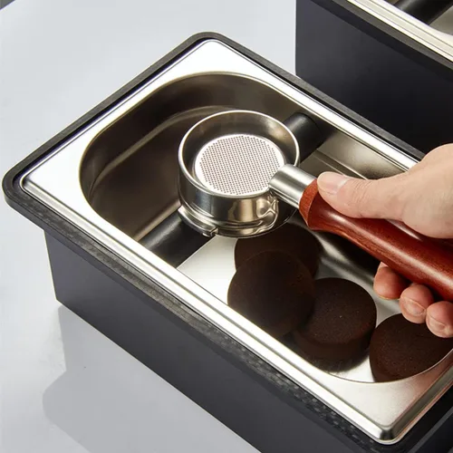 Vista 9 de Caja de acero inoxidable para café molido con base antideslizante extraíble, absorbente de golpes para molienda de filtro de portafiltros (S)