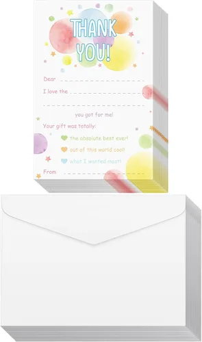 Vista 9 de Eaasty 72 Tarjetas de Agradecimiento para Niños para Rellenar en Blanco, Notas de Agradecimiento con Sobres, Tarjetas de Felicitación Coloridas