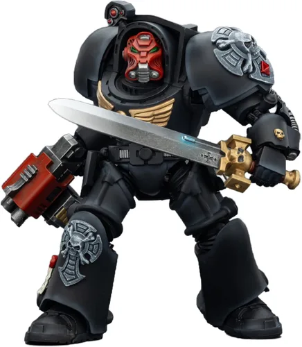 Vista 2 de JOYTOY Black Templars Warhammer 40k 1/18 Figura de acción Black Templars Terminator 1 con espada de poder y bolter de tormenta, regalos