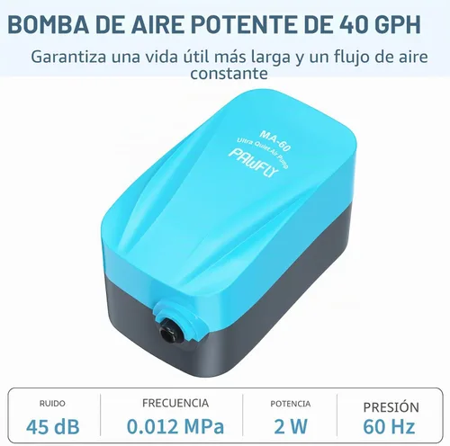 Vista 2 de Pawfly Bomba de aire para acuario con kit de filtro de esponja nano bio, válvula de control de aire, tubería de línea aérea y accesorios de válvula