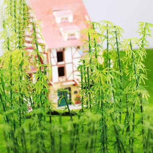 Vista 6 de Woohome - 120 árboles de bambú modelo, 5 tamaños de árboles de bambú de plástico verde para decoración del hogar, paisaje en miniatura, proyecto