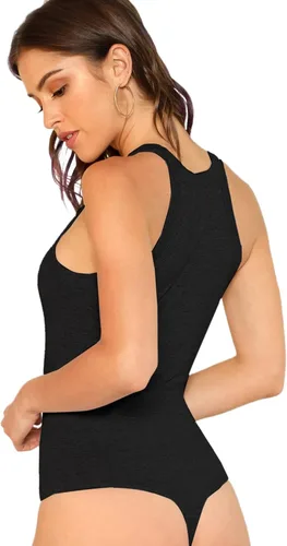Vista 3 de Milumia Body ajustado halter para mujer, cintura media, ajustado, sin mangas, top