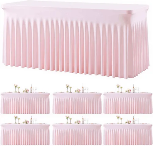 Vista 21 de Paquete de 2 manteles color azul bebé para mesas rectangulares de 6 pies, mantel ajustable de elastano, fundas de mesa elásticas de 6 pies, manteles