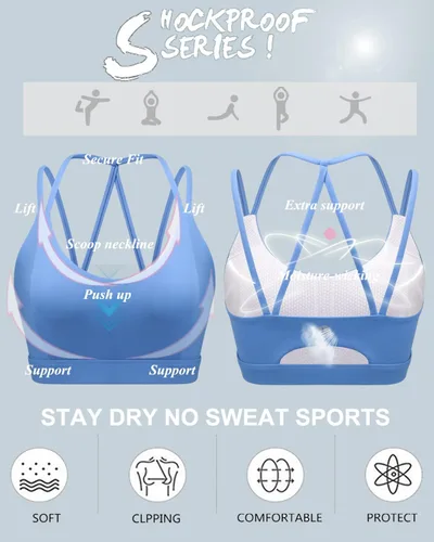 Vista 2 de RUNNING GIRL Brasier deportivo con espalda en Y para mujer, de impacto medio, sin varillas, acolchado, para yoga, camiseta corta para correr