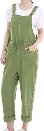Vista 9 de Flygo Monos casuales de algodón para mujer, con correa ajustable, overoles holgados Verde Armada (ArmyGreen)