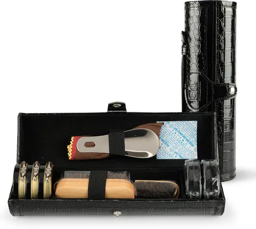 Vista 3 de Kit de pulido y cuidado de zapatos de 12 piezas, kit de abrillantador de zapatos de cuero para hombres y mujeres con pulido marrón, negro, neutro