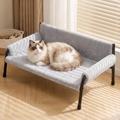 Vista 10 de Sofá cama elevada para gatos de interior, sofá de gato con marco de metal Beige