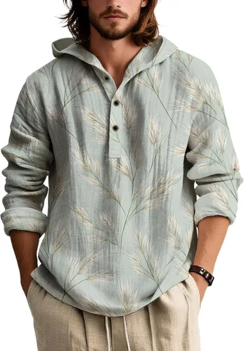 Vista 20 de Sudaderas con capucha con estampado floral retro para hombre, estilo bohemio, con botones, manga larga, sudaderas de gran